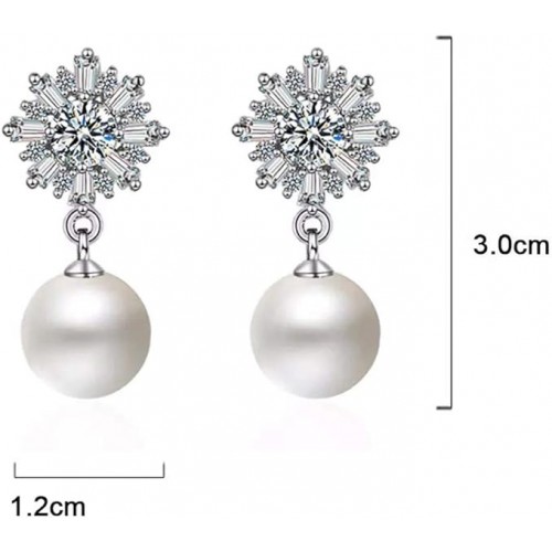 Silver Snowflake Earrings With Zirconia And Simulated Pearls image