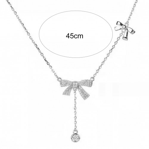 Silver Color Zircon Bow Pendant Necklace For Women image