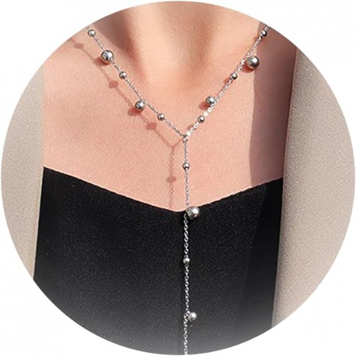 Silver Plated Y Shaped Bead Chain Necklace image