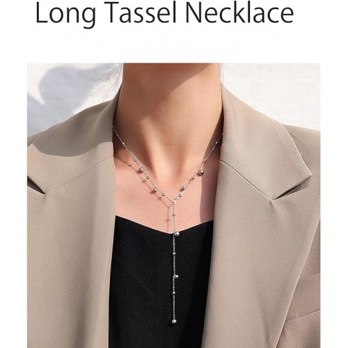 Silver Plated Y Shaped Bead Chain Necklace image