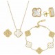 White and Gold Clover Necklace, Bracelet, and Earrings Set image
