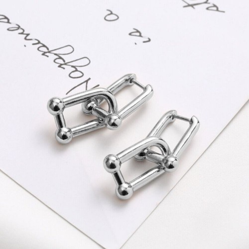 Silver Plated Y2K Style U-Shape Ball Drop Earrings image