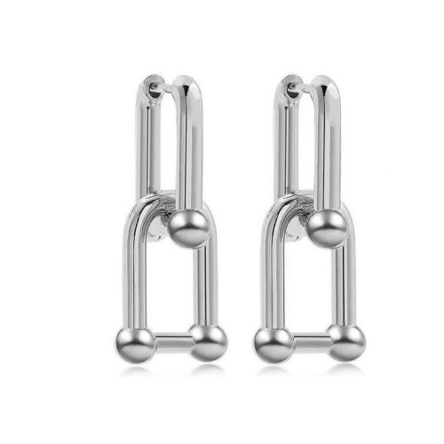 Silver Plated Y2K Style U-Shape Ball Drop Earrings image