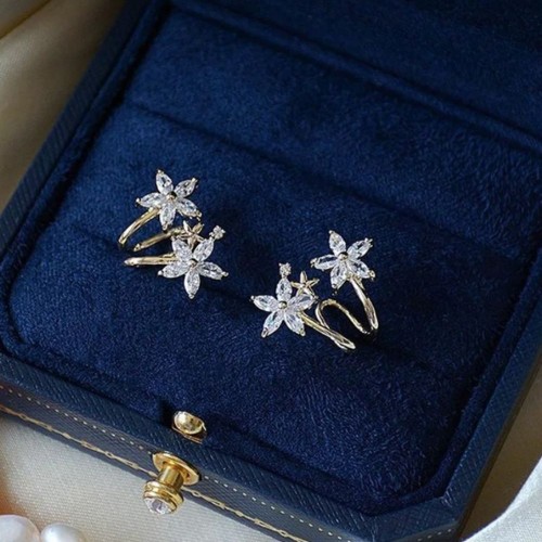 Elegant Silver Plated Zircon Flower Inlaid Earrings-Silver image