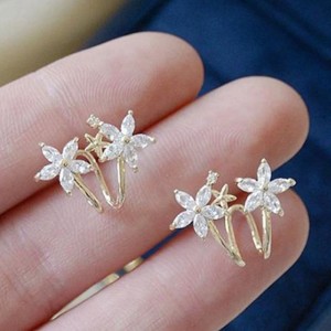 Elegant Gold Plated Zircon Flower Inlaid Earrings-Silver