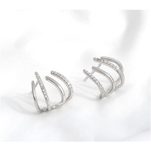  Glamorous Silver Claw-Shaped Stud Earrings With Rhinestones image