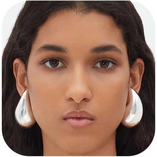 Extra Large Teardrop Earrings Oversized Chunky Silver Hoop image