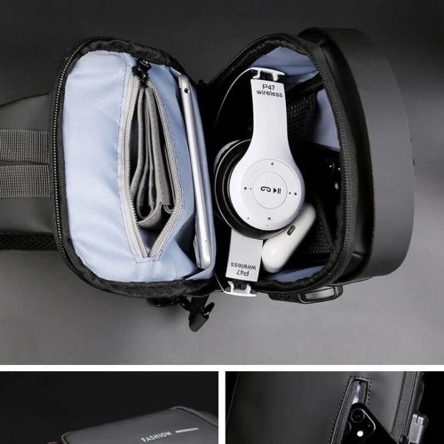 Sling Bag with USB Charging Port & Adjustable Straps-Black image