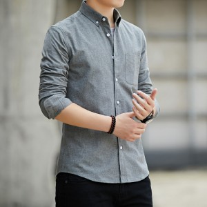 Men's Long Sleeved Casual Thin Oxford Shirt - Grey