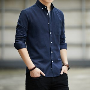 Men's Long Sleeved Casual Thin Oxford Shirt - Navy Blue