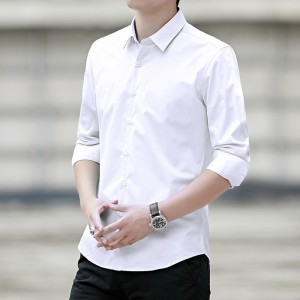 Men Classic Fit Long Sleeve Wrinkle Free Button Shirt - White 
