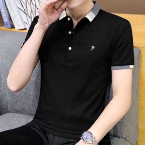 Men's Short Sleeve Polo Shirt Casual Loose Large Solid-Black