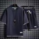 Men's Waffle Knit Tracksuit Set Relaxed Summer Style - Navy Blue image