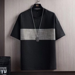 Men's Round Neck T-shirt Short Sleeve Korean Style - Black