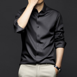 Men's Long-Sleeve Ice Silk Business Shirt - Black