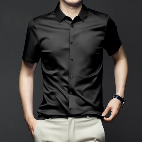 Men's Long-Sleeve Ice Silk Business Shirt - Black image