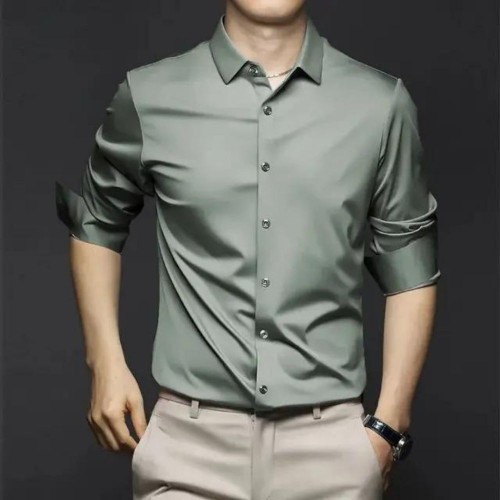 Men's Long-Sleeve Ice Silk Business Shirt - Green image