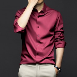 Men's Long-Sleeve Ice Silk Business Shirt - Red