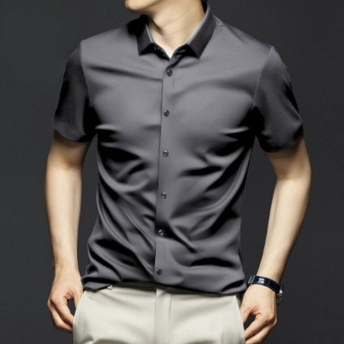 Men's Long-Sleeve Ice Silk Business Shirt - Dark Grey image