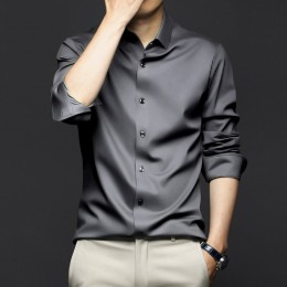 Men's Long-Sleeve Ice Silk Business Shirt - Dark Grey
