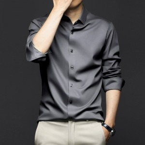 Men's Long-Sleeve Ice Silk Business Shirt - Dark Grey