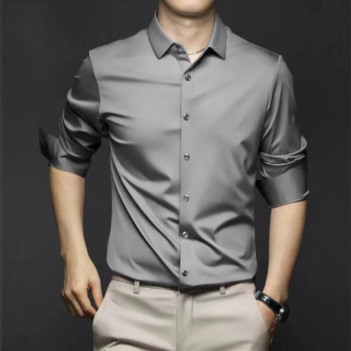 Men's Long-Sleeve Ice Silk Business Shirt - Grey image