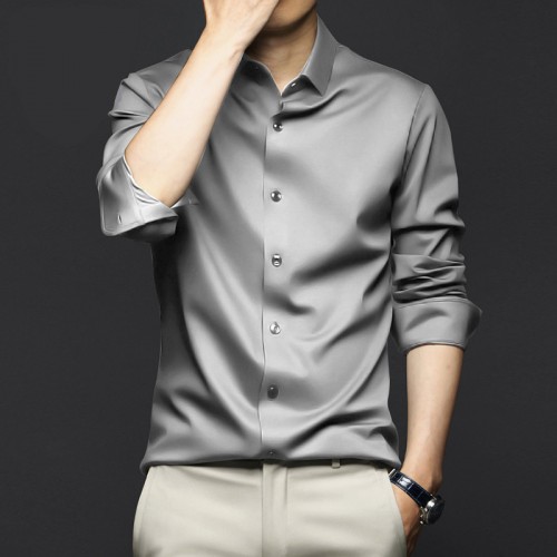 Men's Long-Sleeve Ice Silk Business Shirt - Grey image