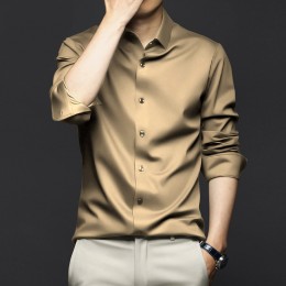 Men's Long-Sleeve Ice Silk Business Shirt - Brown