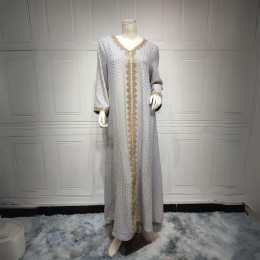Women Luxury V-neck Polka Dots Robe Maxi Dress - Grey
