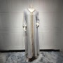 Women Luxury V-neck Polka Dots Robe Maxi Dress - Grey