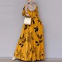 Muslim Women Floral Print Long Sleeve Holiday Dress - Orange