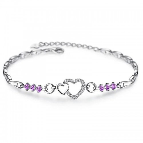 925 Sterling Silver Bracelet With Zircon Heart Charm - Blue image