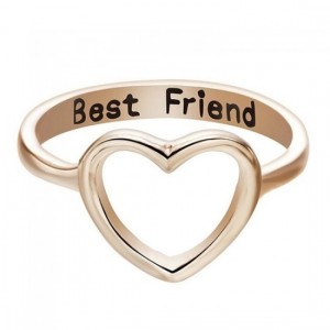 Simple Charm Best Friends Carved Hollow Heart Ring - Gold