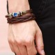 Men Blue Crystal Brown Leather Bracelet image