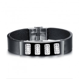 Crystal Bead Leather Bracelet For Men