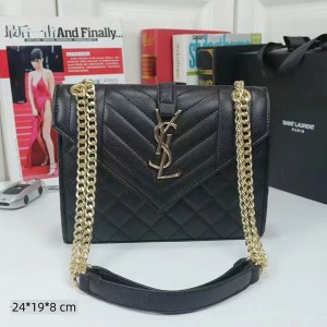 Black Quilted Chain Straps Handbag SLV Style