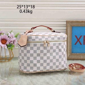 White Checkered Top Handle Handbag LV Style