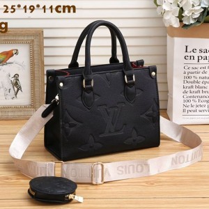 Stylish Black Tote Adjustable Strap Shoulder Bag LV Style