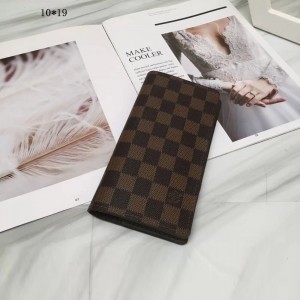Dark Brown Checkerboard Long Wallet LV Style