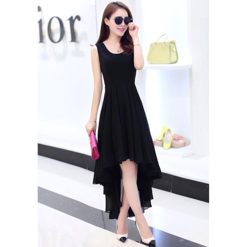 women's irregular beach Long Bohemian Chiffon Dress-Black image
