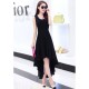 women's irregular beach Long Bohemian Chiffon Dress-Black image