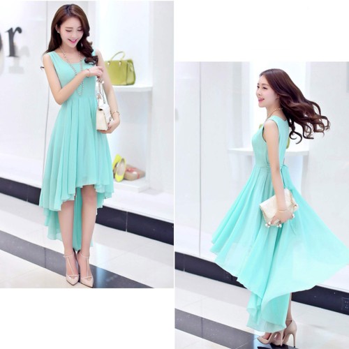 women's irregular beach Long Bohemian Chiffon Dress-Blue image