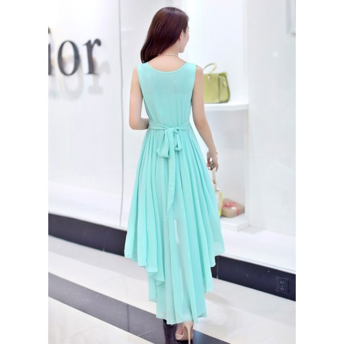 women's irregular beach Long Bohemian Chiffon Dress-Blue image
