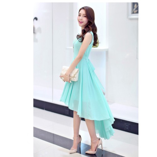 women's irregular beach Long Bohemian Chiffon Dress-Blue image