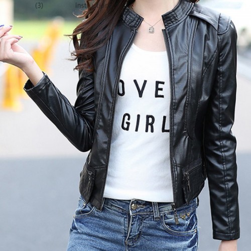 Latest Trending Body Fit Leather Women Casual Jacket-Black image
