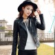 Slim Body Fit Women Paragraph Casual Leather Jacket-Black image