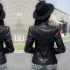 Slim Body Fit Women Paragraph Casual Leather Jacket-Black image