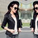Slim Body Fit Women Paragraph Casual Leather Jacket-Black image